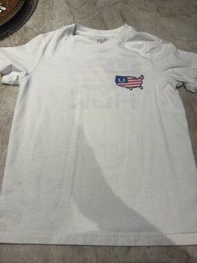 Huk White Short-Sleeve Tee with Red & Blue USA Map Logo